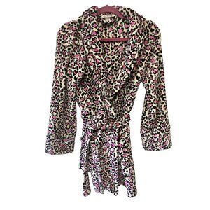 Victoria secret short fleece robe heart pattern shawl collar tie w sz XS